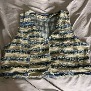 SHEIN Blue and Cream Textured Crop Top